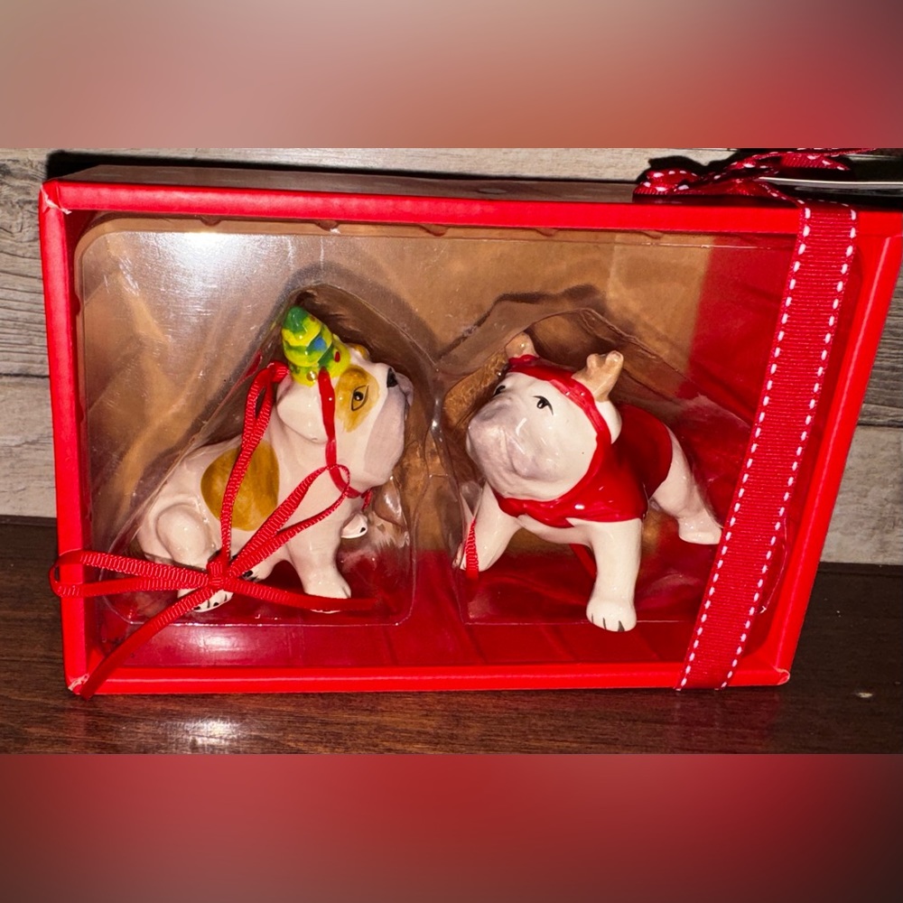 BLUE SKY CLAYWORKS  "BULL DOGS” Christmas Ornaments  Hand Crafted NIB